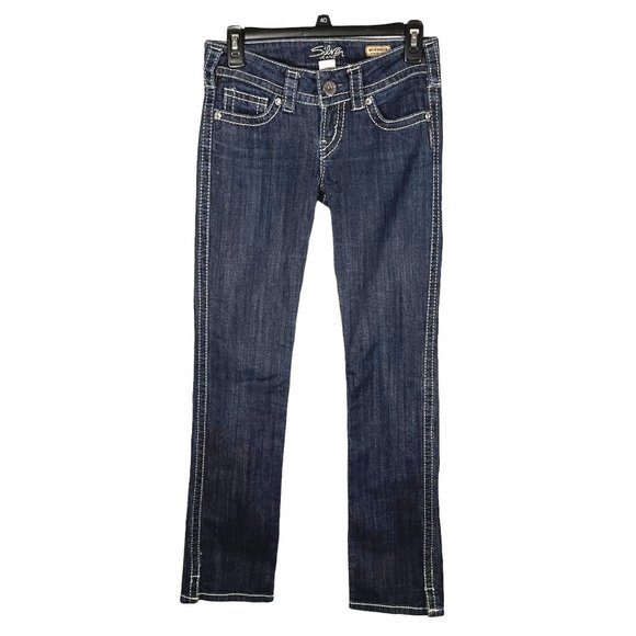 Silver Jeans Denim - Silver Jeans McKenzie Slim Bootcut Womens Sz 26 Dark Wash Low Rise Flaps 26Wx30L